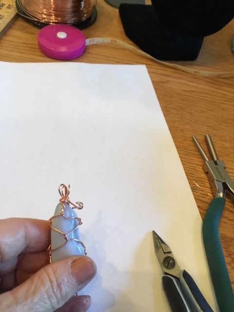 Karen Meador, Ph.D.'s Stone Twist Wrap - , Contemporary Wire Jewelry, Lashing, Wire Lashing, Wire Wrapping, Wrapping, Wire Wrapping Jewelry, wrap the 4th wire a couple times around the bail wires